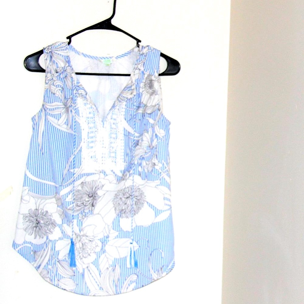 Coastal Grandma Jade Melody Tam Shirt sz xs blue & white